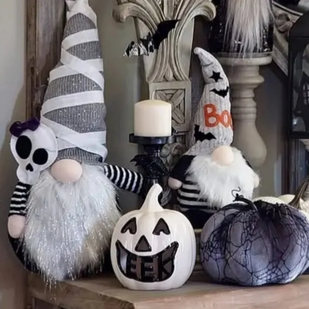 Halloween Light Up Black & White EEK Pumpkin Ceramic JACK O LANTERN NEW